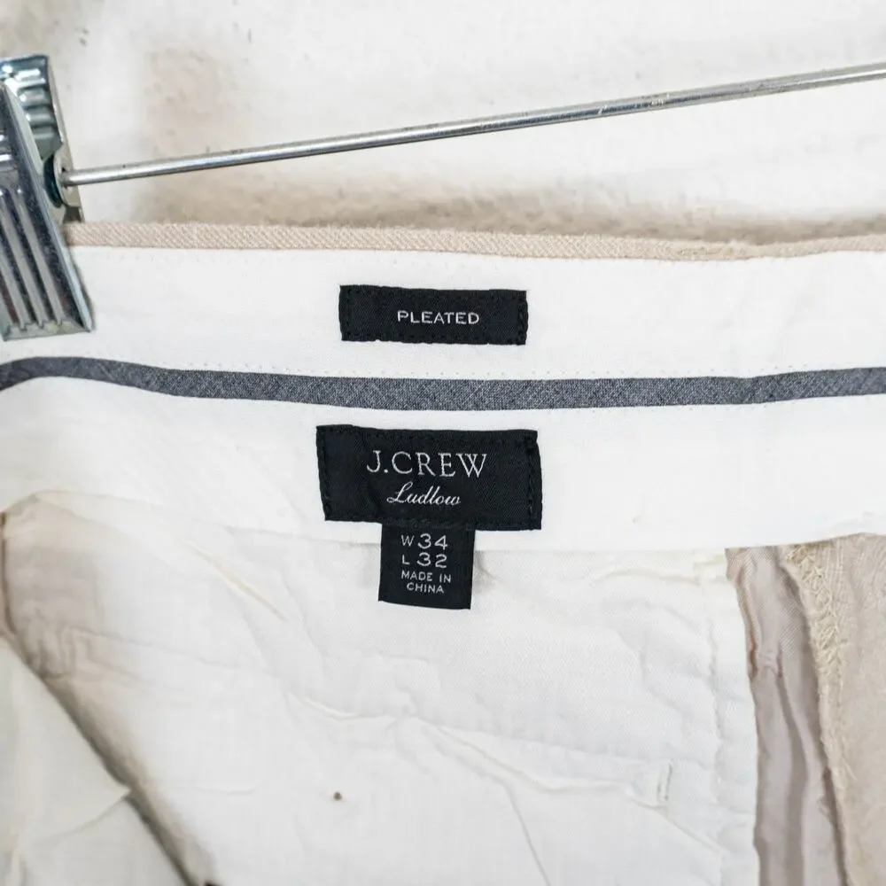 J.Crew Ludlow Slim Pleated Suit Pant Italian Wool Linen Silk 34